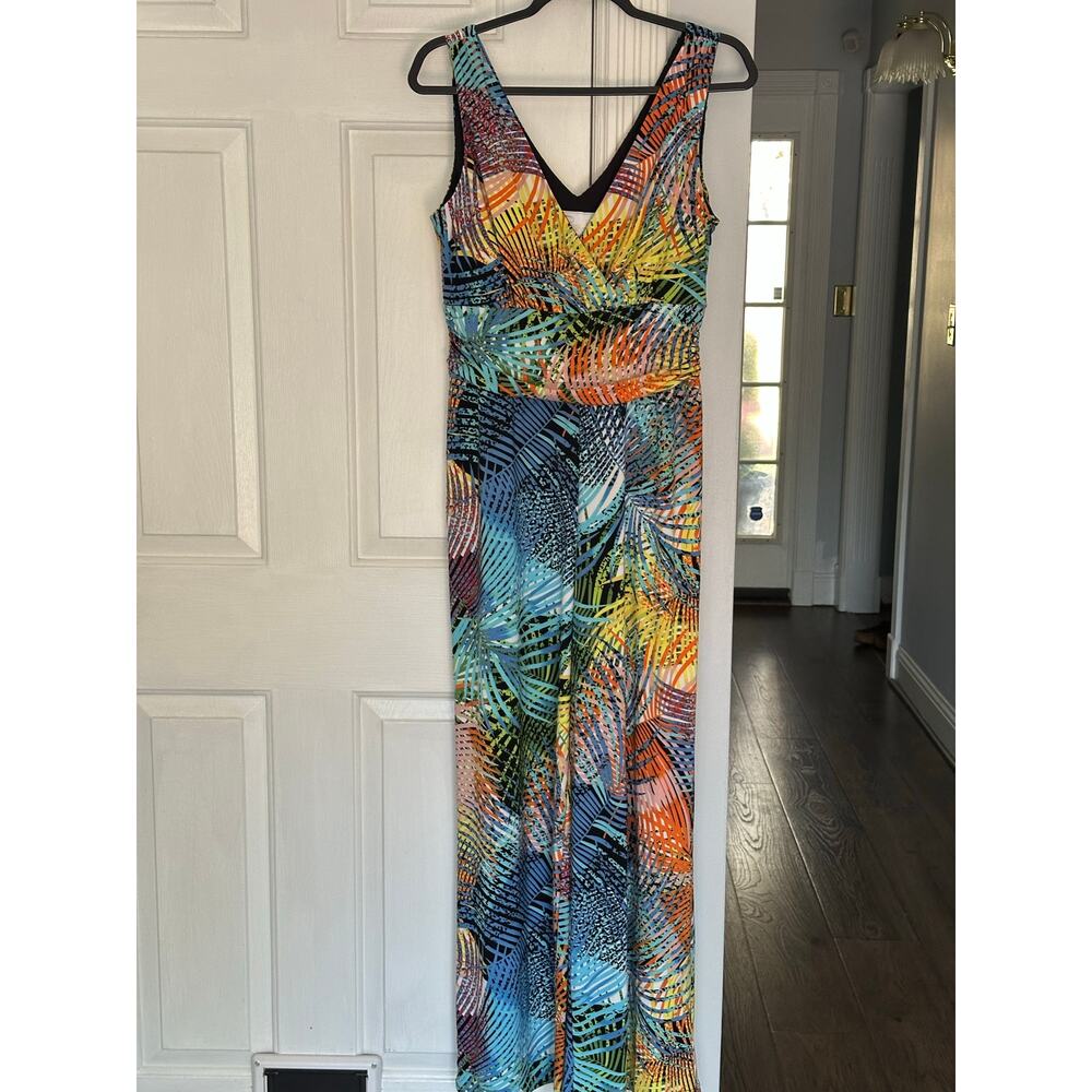 NWT Pappagallo Tropical Vibrant Print Jumpsuit Side Zip Sz Med Yellow Black Teal